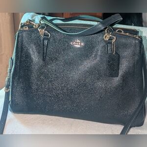 Coach Christie carryall cross-grain black leather handbag. F 57525